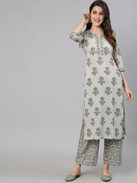 Thumbnail for NOZ2TOZ Women Grey Floral Printed Straight Kurta With One Side Pocket - Distacart