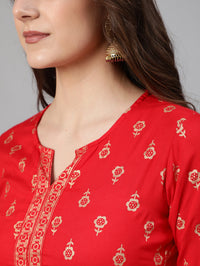 Thumbnail for NOZ2TOZ Women Red Gold Ethnic Printed Kurta With Palazzo And Sequence Dupatta - Distacart