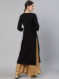 Thumbnail for NOZ2TOZ Women Black Embroidered Straight Kurta With Three Quarter Sleeves - Distacart