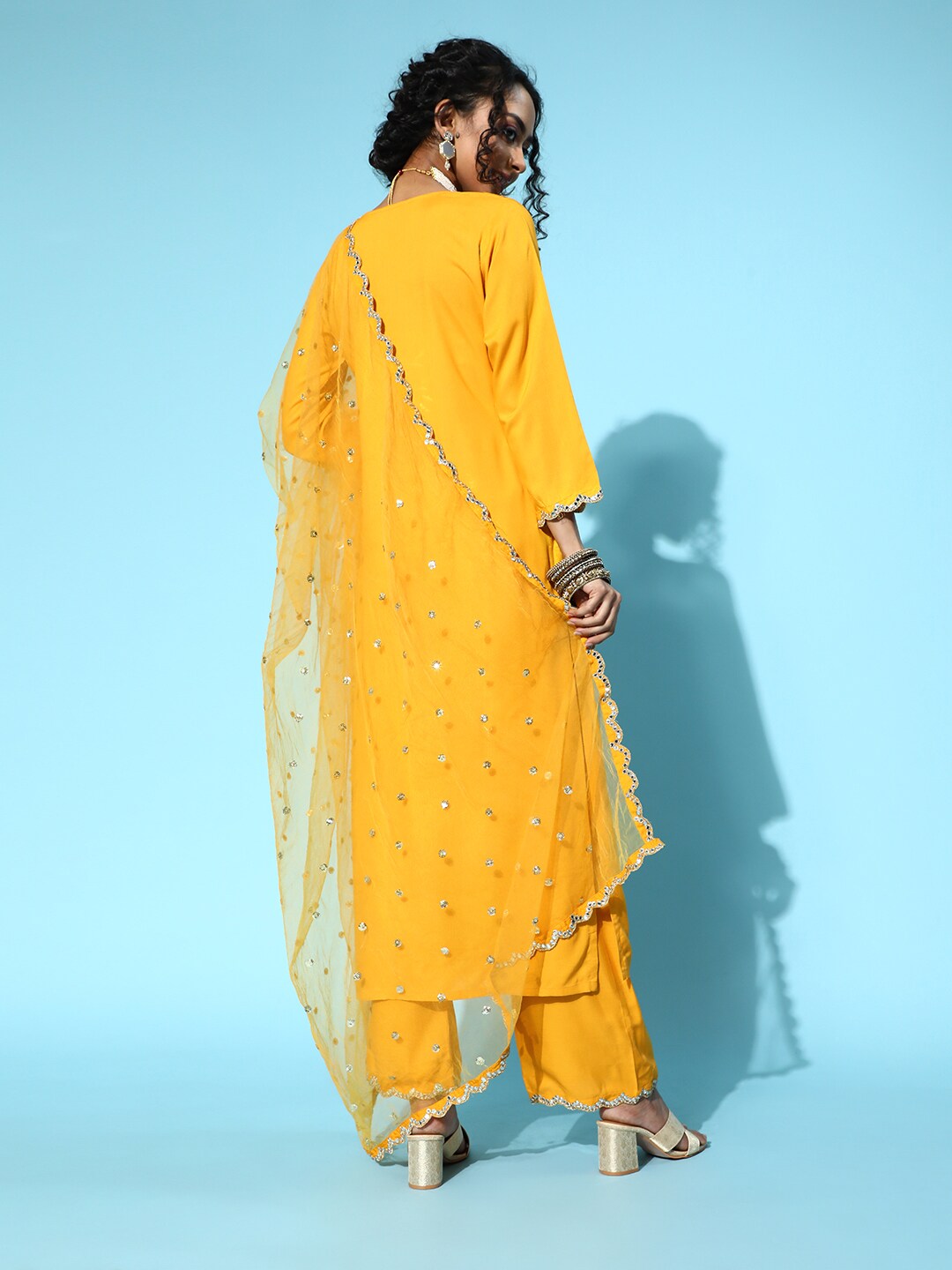 NOZ2TOZ Women Yellow Embroidered Straight Kurta With Plazo & Dupatta - Distacart