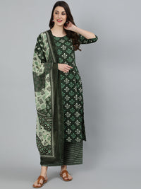 Thumbnail for NOZ2TOZ Women Green Ethnic Printed Straight Kurta With Three Quarter Sleeves - Distacart