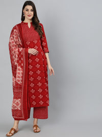 Thumbnail for NOZ2TOZ Women Red Printed Straight Kurta With Palazzo And Dupatta - Distacart