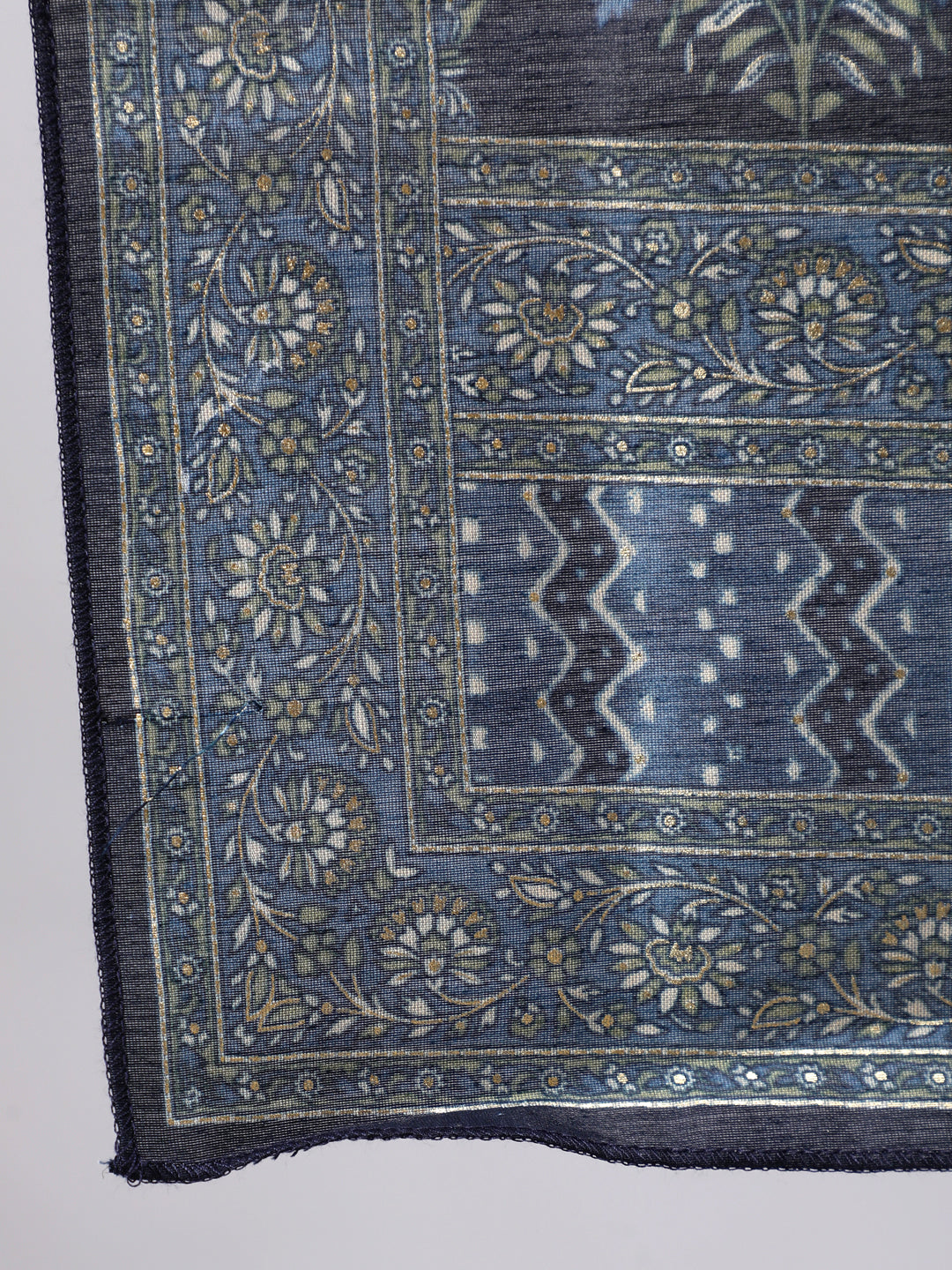 NOZ2TOZ Women Grey & Navy Blue Ethnic Printed Straight Kurta With Palazzo And Printed Dupatta - Distacart
