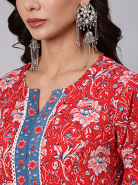 Thumbnail for NOZ2TOZ Women Red Floral Printed Straight Kurta & Palazzo With Dupatta - Distacart