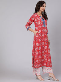 Thumbnail for NOZ2TOZ Women Red Floral Printed Straight Kurta & Palazzo With Dupatta - Distacart