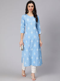 Thumbnail for NOZ2TOZ Women Light Blue Printed Straight Kurta With Trouser And Lace Details - Distacart