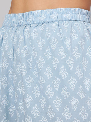 NOZ2TOZ Women Light Blue Floral Printedt Flared Kurta With Trouser And Dupatta - Distacart