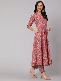 Thumbnail for NOZ2TOZ Women Pink Floral Printed Flared Kurta With Trouser With Dupatta - Distacart