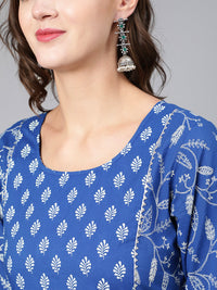 Thumbnail for NOZ2TOZ Women Blue Printed Flared Kurta With Trouser And Dupatta - Distacart
