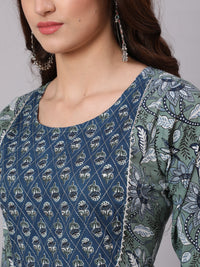 Thumbnail for NOZ2TOZ Women Green And Blue Printed Flared Kurta With Palazzo And Dupatta - Distacart