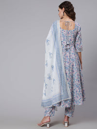 Thumbnail for NOZ2TOZ Women Grey Floral Printed Flared Kurta With Trouser And Dupatta - Distacart