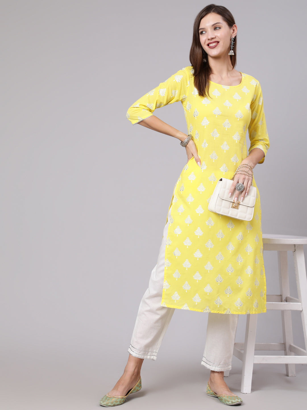 Buy Sera Women Yellow & White Printed Kurta With Palazzos - Kurta Sets for  Women 4009558 | Myntra