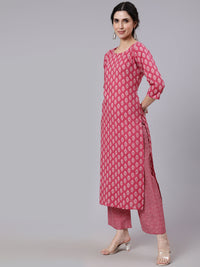 Thumbnail for Noz2Toz Women Pink Ethnic Printed Straight Kurta With Palazzo And Dupatta - Distacart