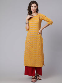 Thumbnail for NOZ2TOZ Women Yellow Ethnic Printed Straight Kurta with Three Quarter Sleeves - Distacart