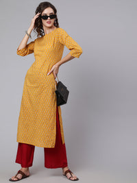 Thumbnail for NOZ2TOZ Women Yellow Ethnic Printed Straight Kurta with Three Quarter Sleeves - Distacart