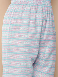 Thumbnail for NOZ2TOZ Women Sky Blue Printed Straight Kurta With Trouser - Distacart