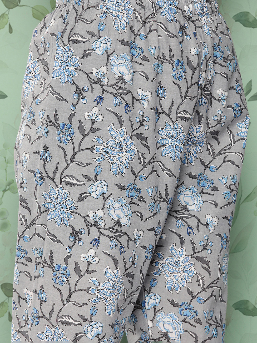 NOZ2TOZ Women Grey Floral Printed Flared Kurta And Trouser With Dupatta - Distacart