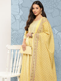 Thumbnail for NOZ2TOZ Women Yellow Printed Anarkali Kurta With Trouser And Dupatta - Distacart
