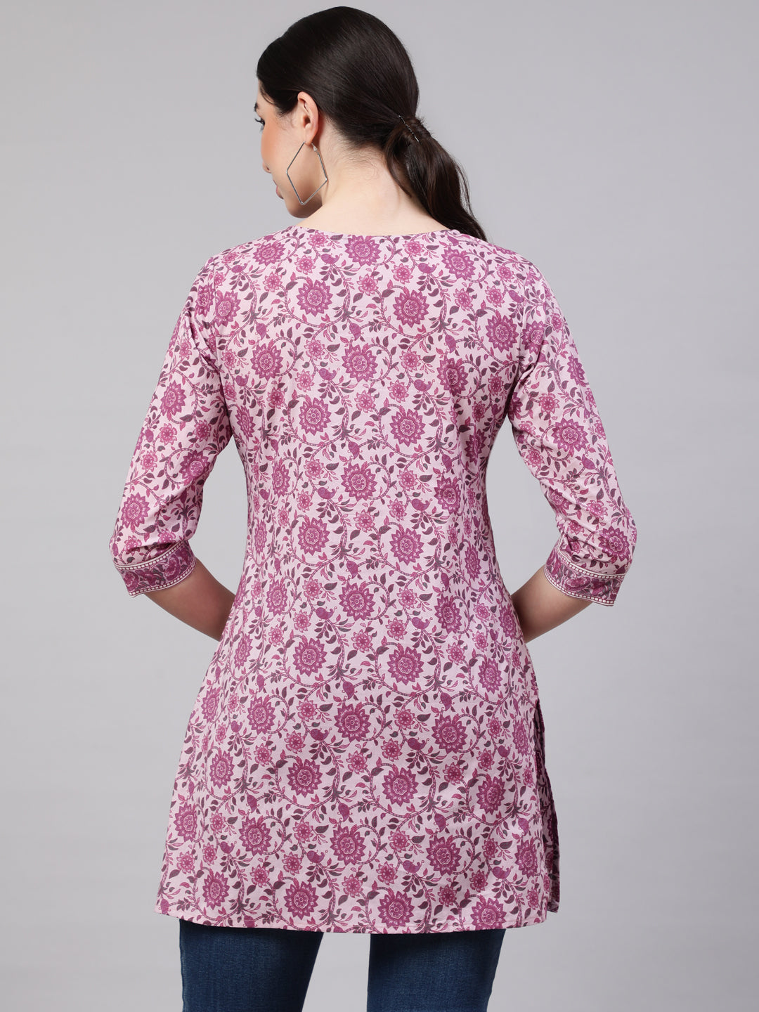 Wahe-NOOR Women Pink Straight Tunic With Three Quaretr Sleeves - Distacart