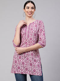 Thumbnail for Wahe-NOOR Women Pink Straight Tunic With Three Quaretr Sleeves - Distacart
