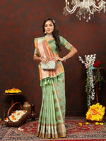 Thumbnail for Lorenvalley Fashion Seagreen Cotton with Woven Design Zari Weaving Saree - Distacart