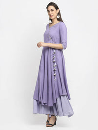 Thumbnail for Rudra Bazaar Purple Angrakha Style Flared Kurta With Sharara - Distacart