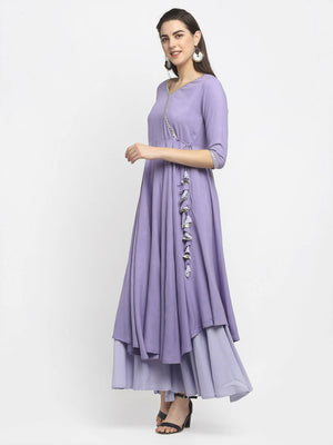 Rudra Bazaar Purple Angrakha Style Flared Kurta With Sharara - Distacart