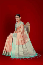Thumbnail for Orange Soft Organza Woven Design Saree With Unstitched Blouse Piece - Zaara - Distacart
