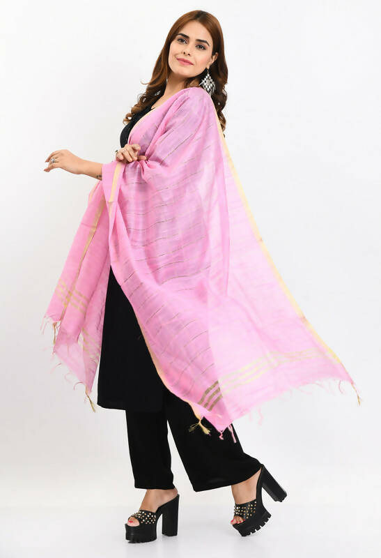 Mominos Fashion Moeza Women's Cotton Zari Box Baby Pink Dupatta - Distacart