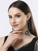 Thumbnail for NVR Women Black Oxidised Brass-Plated Jhumka Earrings - Distacart