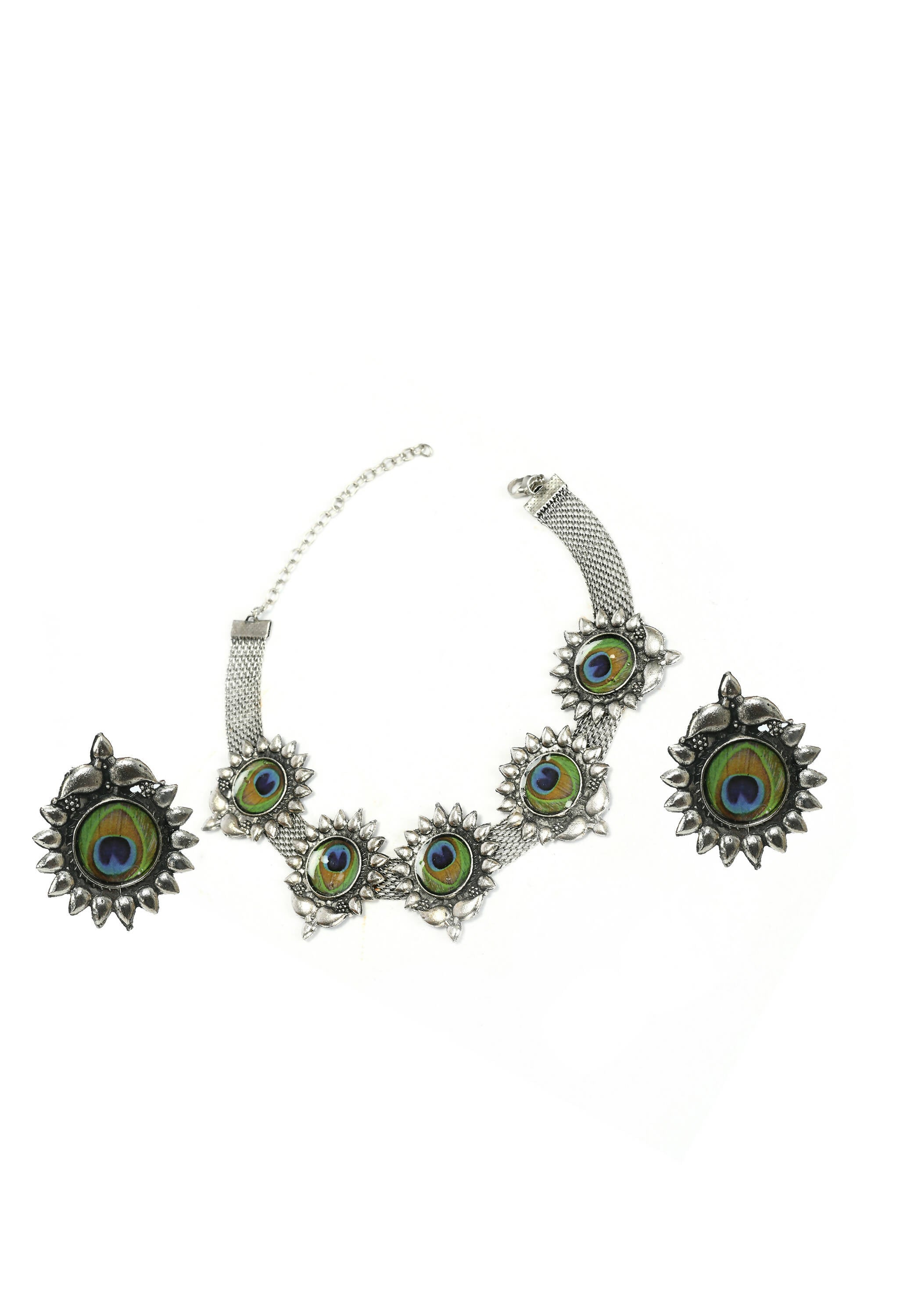 Mominos Fashion Johar Kamal Oxidised Silver-Plated Peacock Wings Work Necklace Handicraft - Distacart