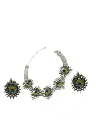 Mominos Fashion Johar Kamal Oxidised Silver-Plated Peacock Wings Work Necklace Handicraft - Distacart