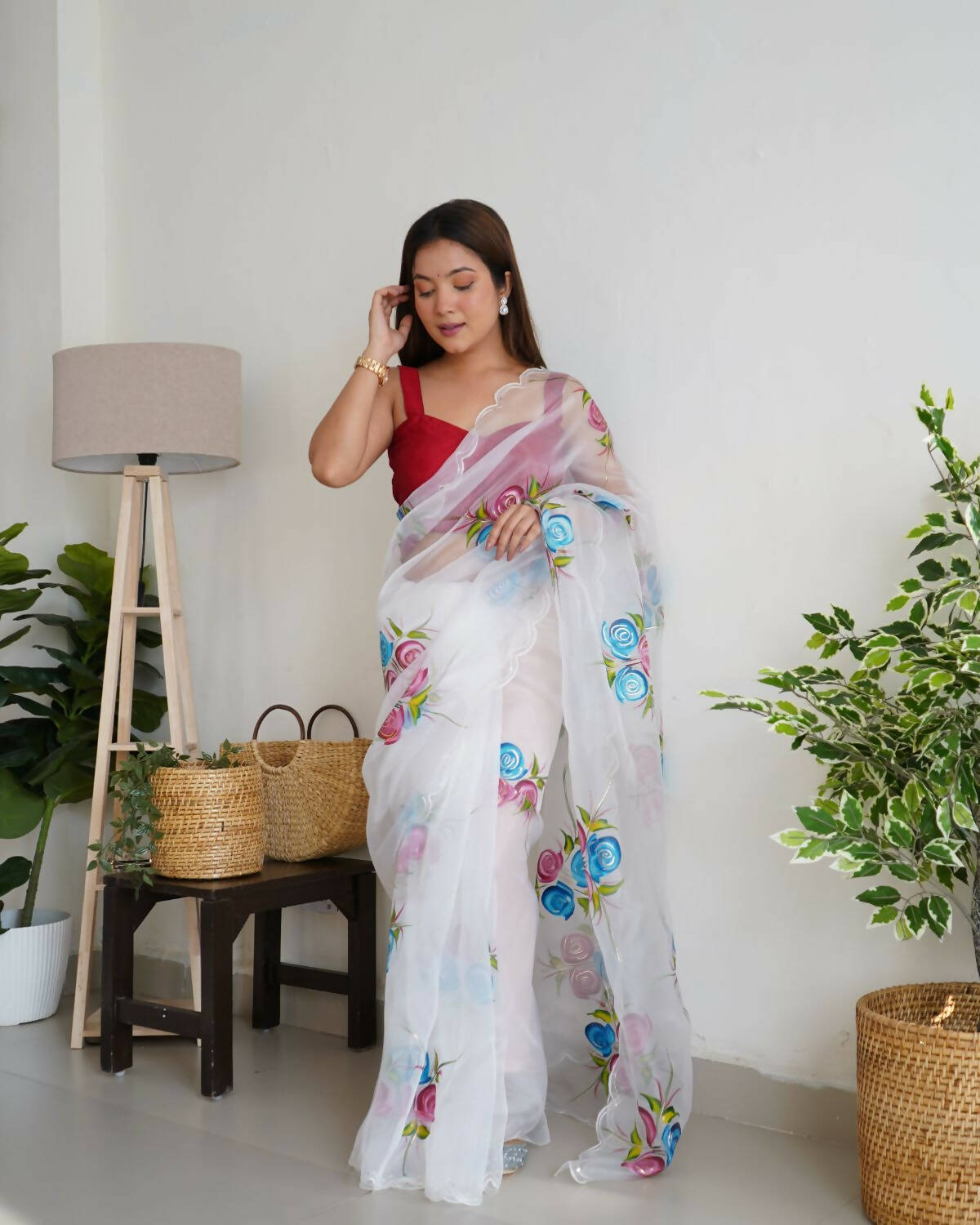 Vastrasky White Organza Saree - Distacart