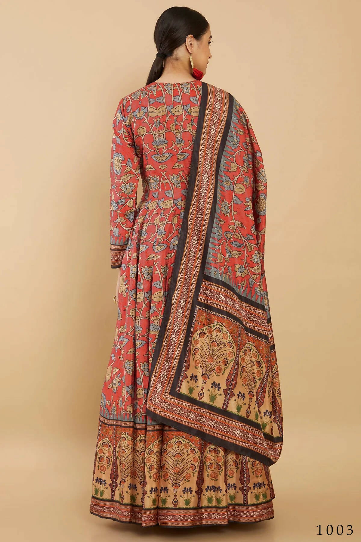 Women's Partywear Designer Red Soft Dola Silk Anarkali suit with Dupatta - Kalishta - Distacart