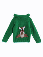 Thumbnail for Chutput Kids Woollen Hand Knitted Full Sleeves Kangaroo Detail Cardigan - Green - Distacart