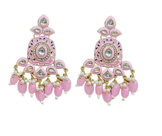 Gold-Toned Pink Kundan Contemporary Drop Earrings for Women & Girls By House of Ree - Distacart