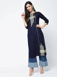 Thumbnail for Aniyah Cotton Straight Kurta Blue Color With Patchwork (AN-106K)