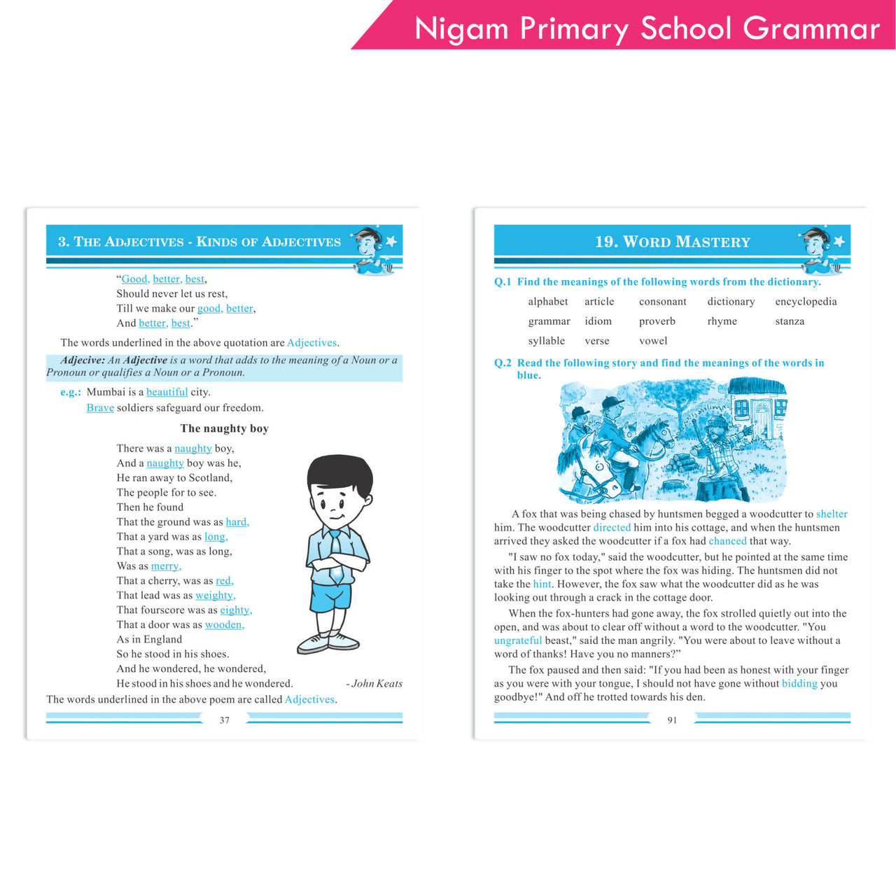 Nigam My Blue Book of Primary School Grammar * Suffix, Prefix, Homophones, Sentences, Preposition, Adverbs, Verbs, Pronouns, Adjectives, Nouns - Distacart