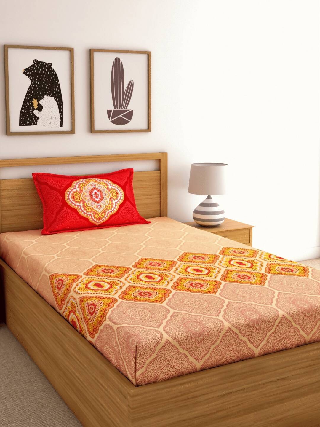 Dreamscape Pink Ethnic Motifs 144 TC Cotton Bedsheet with Pillow Covers - Distacart