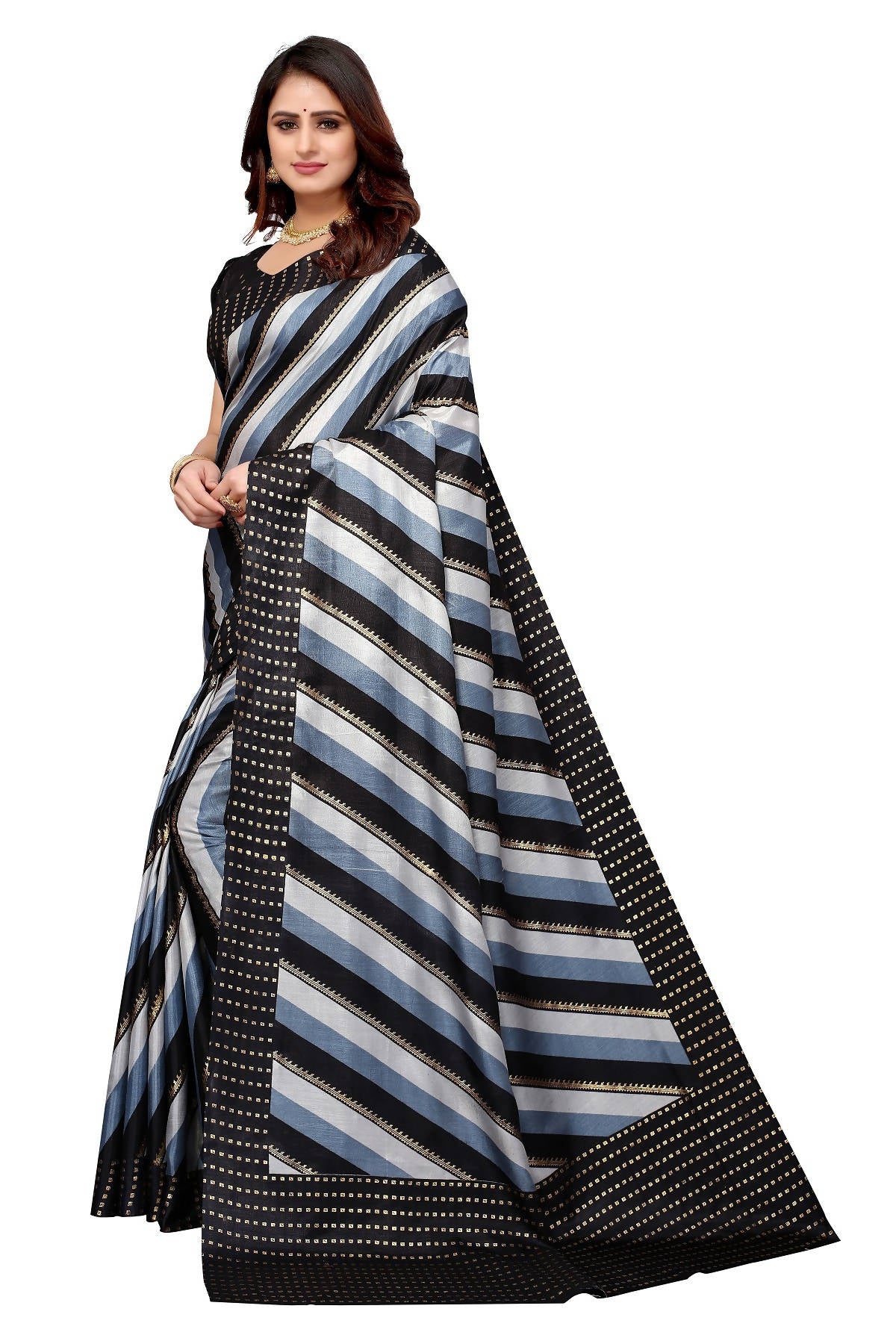 Vamika Ethnic Fire Black Foil Print Art Silk Saree - Distacart