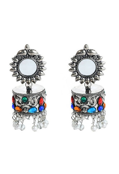 Tehzeeb Creations Oxidised Multi Colour Kundan Earrings