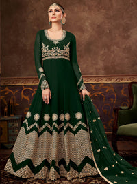 Thumbnail for Myra Deep Green Real Georgette Embroidered Anarkali Suit - Distacart