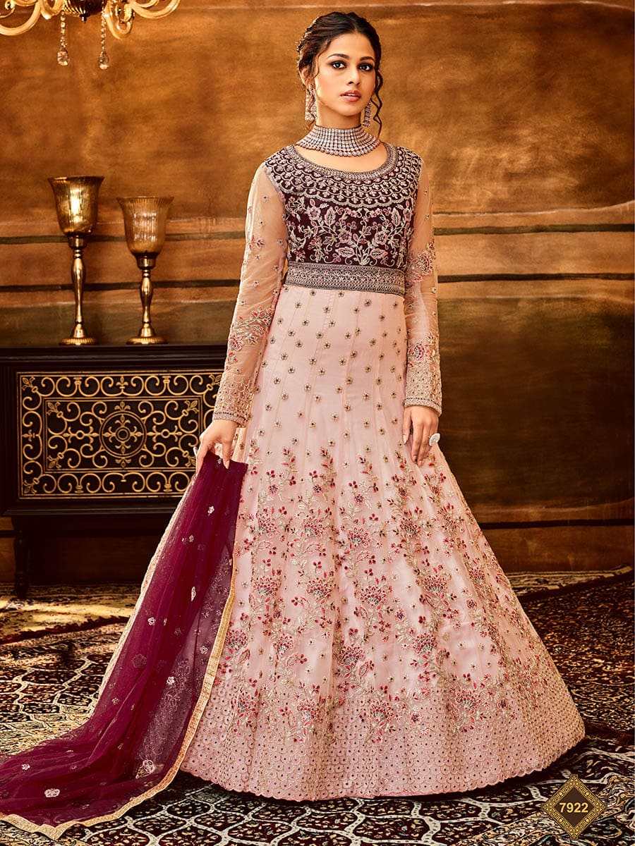 Myra Pink and Magenta Pure Georgette Embroidered Party Wear Suit - Distacart