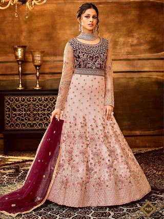 Myra Pink and Magenta Pure Georgette Embroidered Party Wear Suit - Distacart