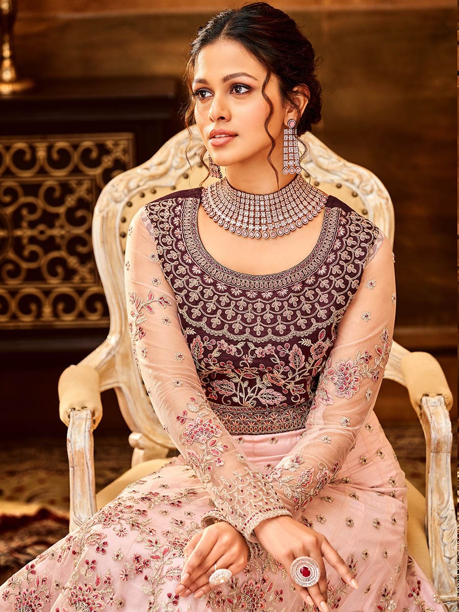 Myra Pink and Magenta Pure Georgette Embroidered Party Wear Suit - Distacart