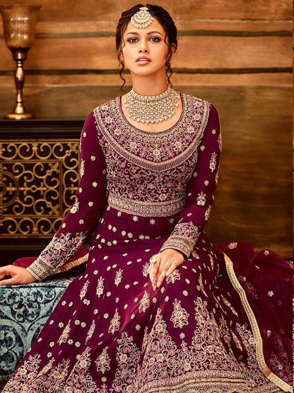 Myra Maroon Pure Georgette Embroidered Party Wear Suit - Distacart