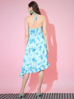 Thumbnail for Myshka Women's Blue Floral Printed Fit and Flare Dress - Distacart