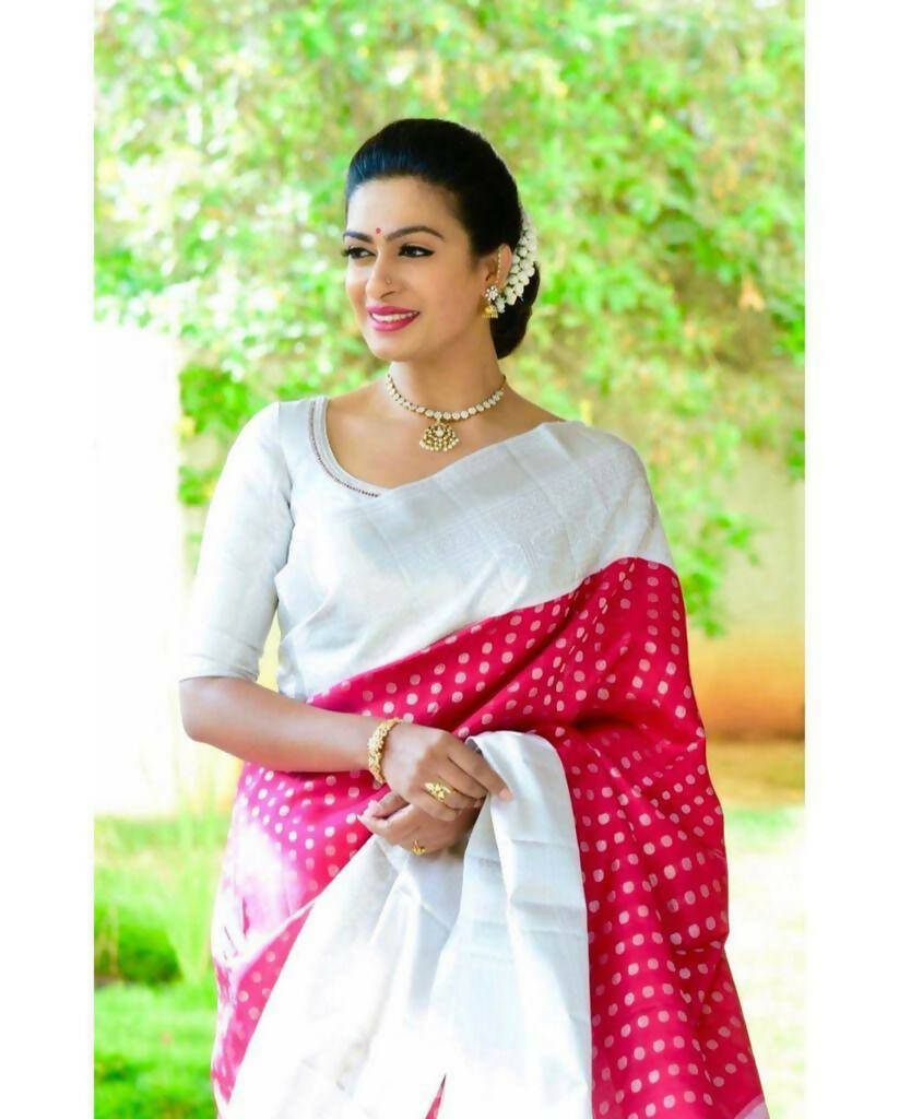 DEIANA'S Beautiful Golden Jari with New Design Soft Lichi Silk Saree - Red - Distacart