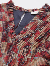 Thumbnail for Ritu Kumar Women Red & Beige Geometric Printed Ruffle Detail A-Line Maxi Dress - Distacart