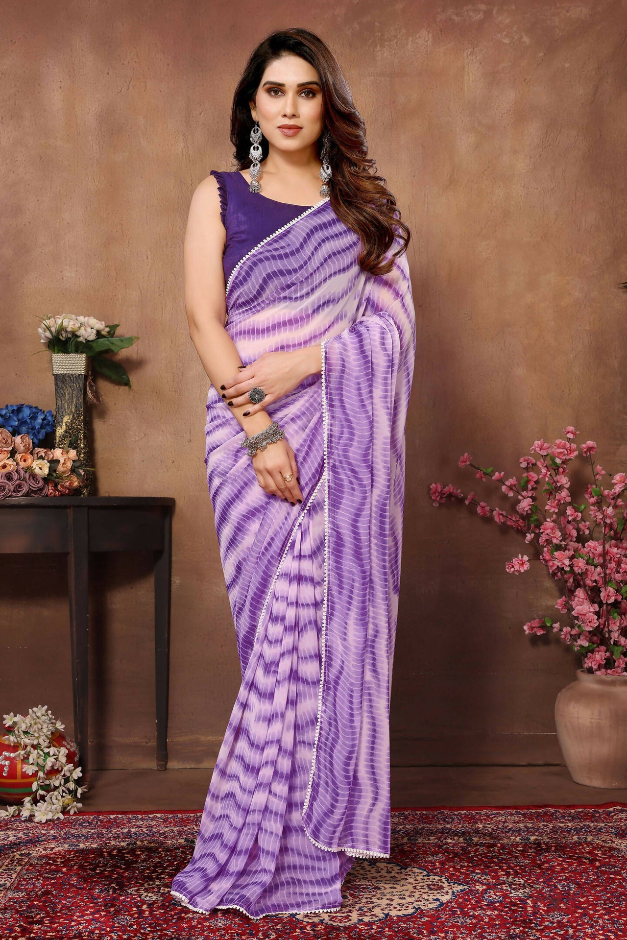 Partywear Designer Purple Georgette Fancy Saree - Satrangi - Distacart